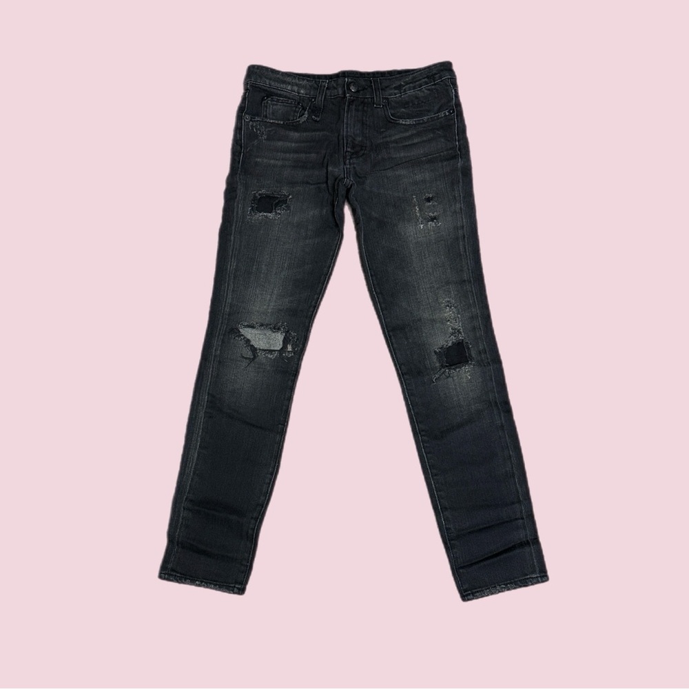 R13 Women’s Allison Mid-Rise Crop Skinny Jeans Distressed Black Shredded Sz 27 - Picture 2 of 13